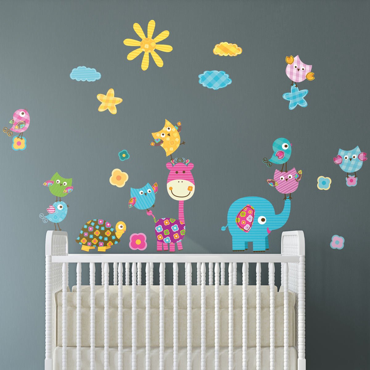 Ambiance Sticker Muurstickers - Vrolijke dieren in de zon - Zelfklevende stickers - 150x100cm Multi color