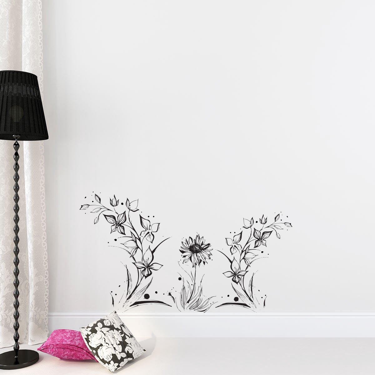 Ambiance Sticker Muurstickers - Artistieke Bloemen - zelfklevende achtergrond met transparante achtergrond - 80x110cm Multi color