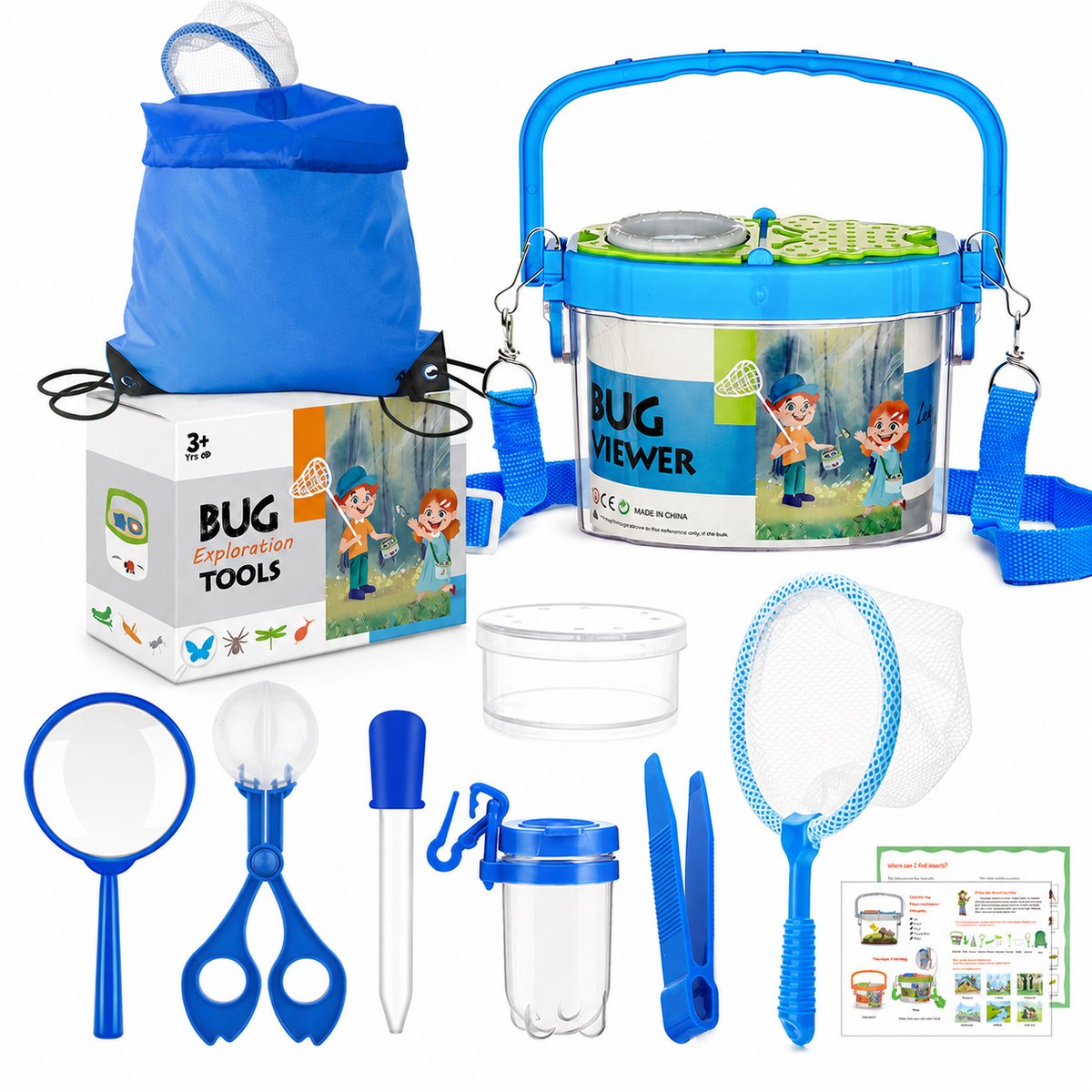 Bobypet - Buitenspeelgoed Insectenvangerset voor Kinderen - 8-Delige Natuur Ontdekset met Insectendoos & Vergrootglas - Educatief Speelgoed Cadeau 3-6 Jaar - Jongens en Meisjes - Buiten Experimenteerkit - Blauw