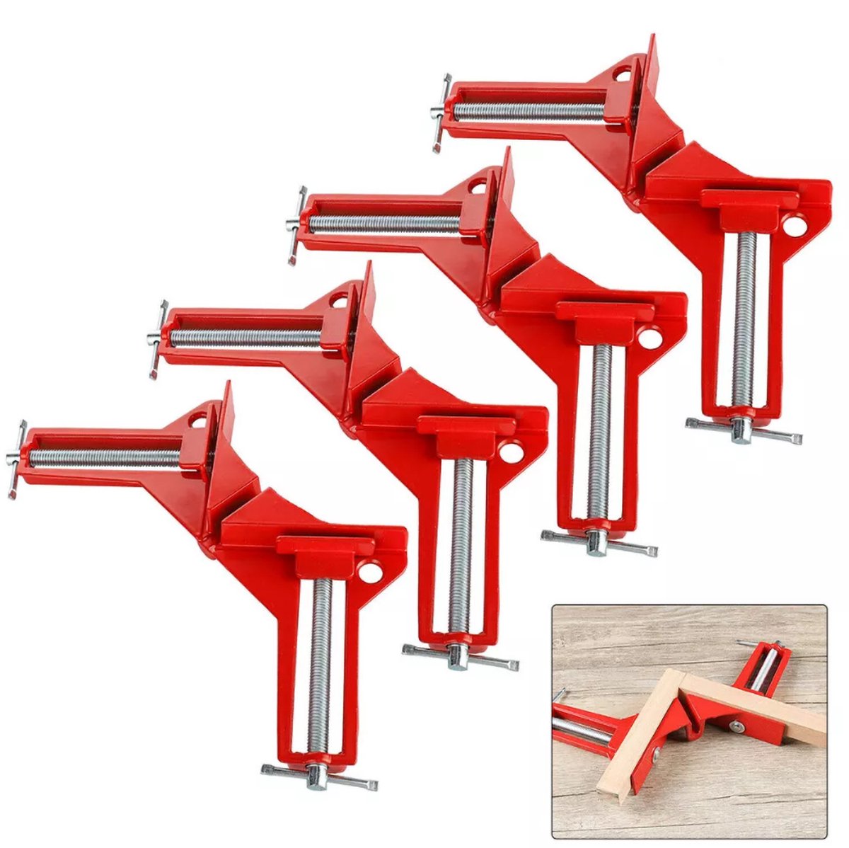 Haakse clip van 90° - Verstevigd - Geschikt voor doe-het-zelf glazen aquariums, fotolijsten en houten fotolijsten - Set van 4 - Doe-het-zelf gereedschap - Verstelbare hoekclip - Rood