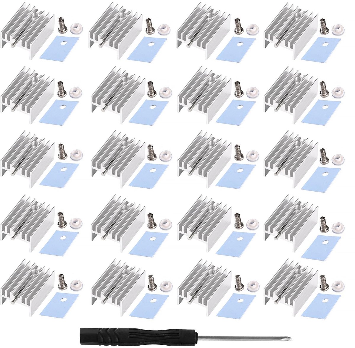Solidchoice - 20 Stuks TO-220 Aluminium Koellichamen en Montagesets voor Transistoren