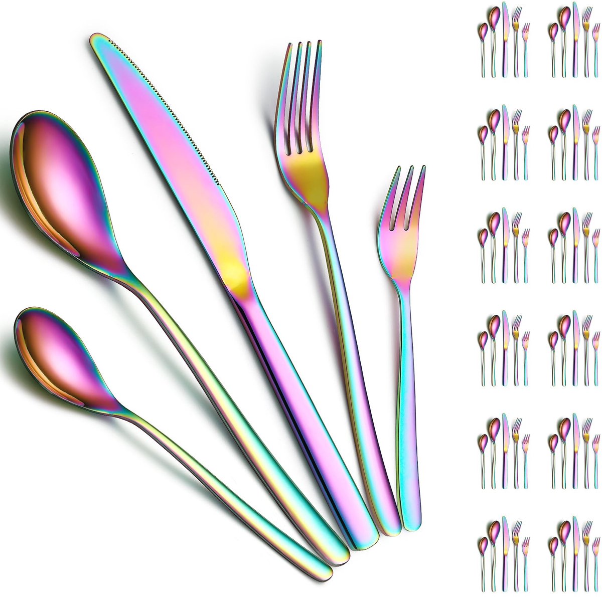 Bestekset 60 delig - Serviesgoed set - Eetervaring verhogen - Titanium plating - 12 personen - Regenboog