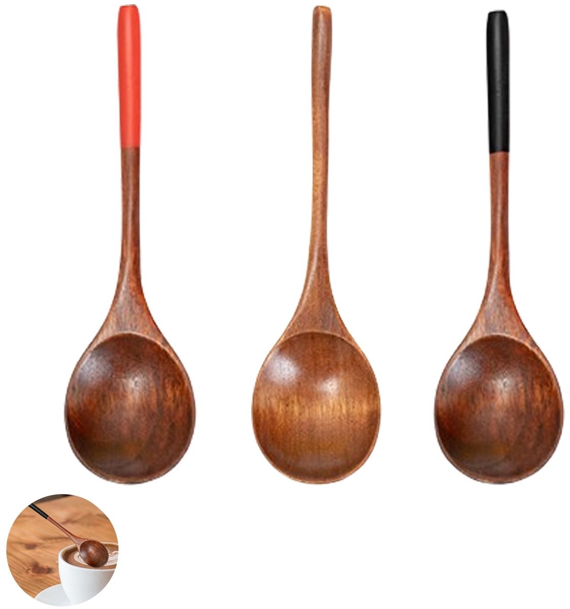 Solidchoice - 3 Stuks Houten Lepels voor Koffie en Soep