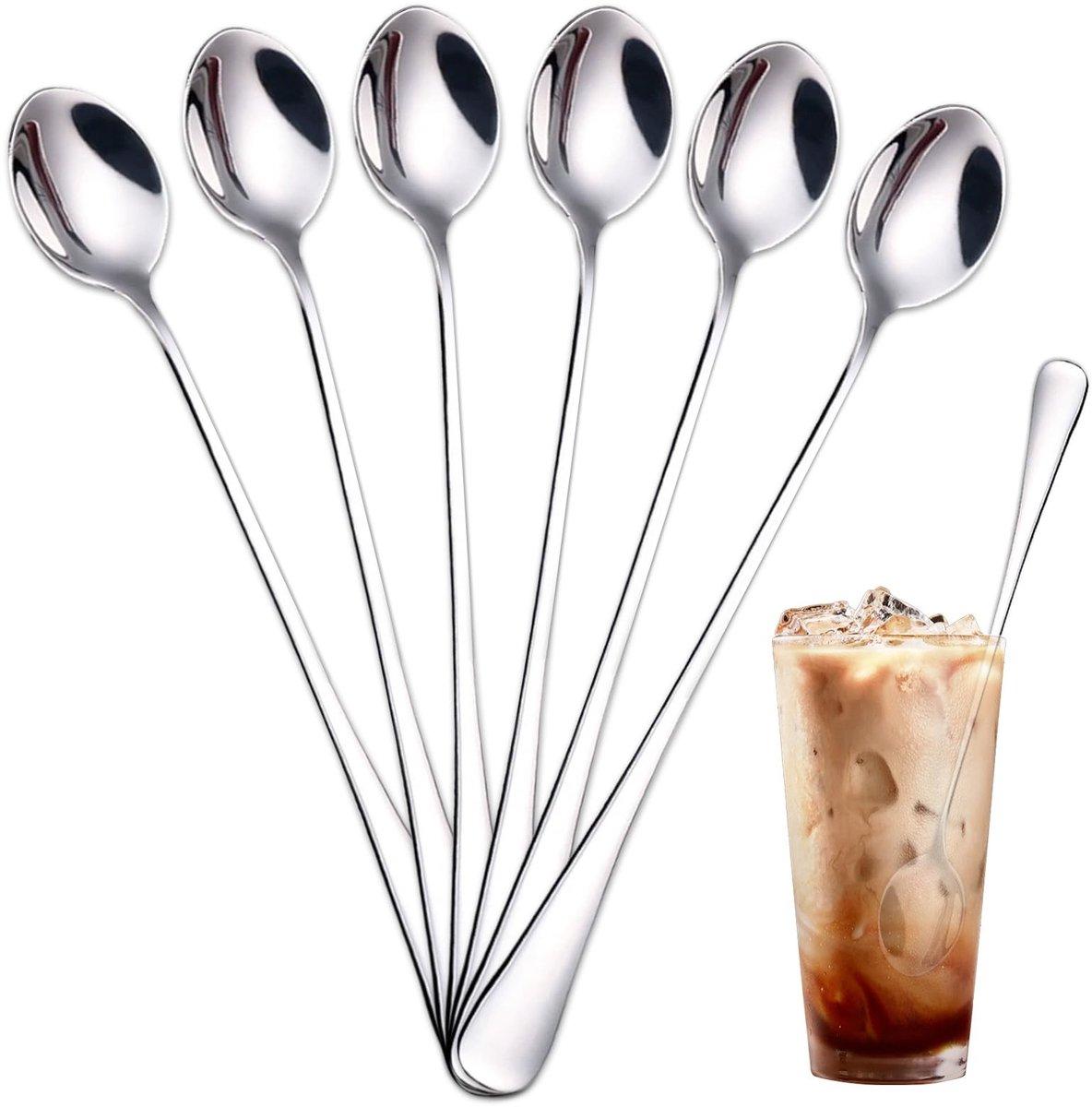 Solidchoice - Set van 6 Lange Roestvrijstalen Lepels voor Koffie en Desserts