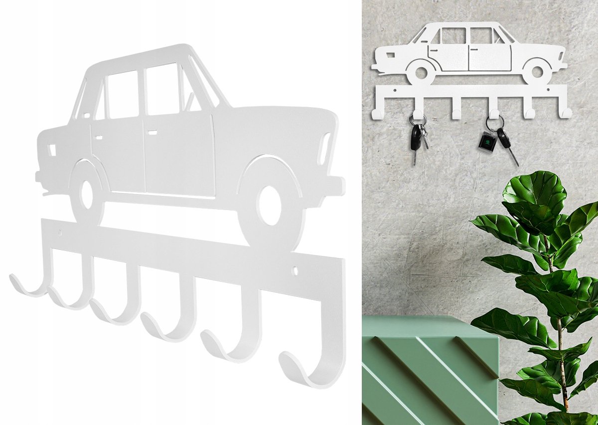 Wieszak na Klucze & Kleding - Duży Fiat 125 - Zwart