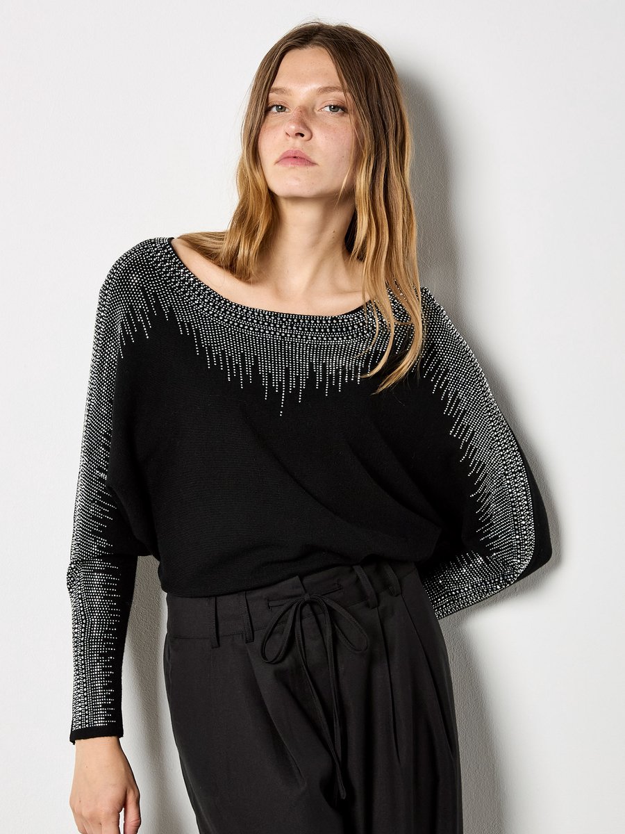 Trui met ribpatroon en strass-versiering