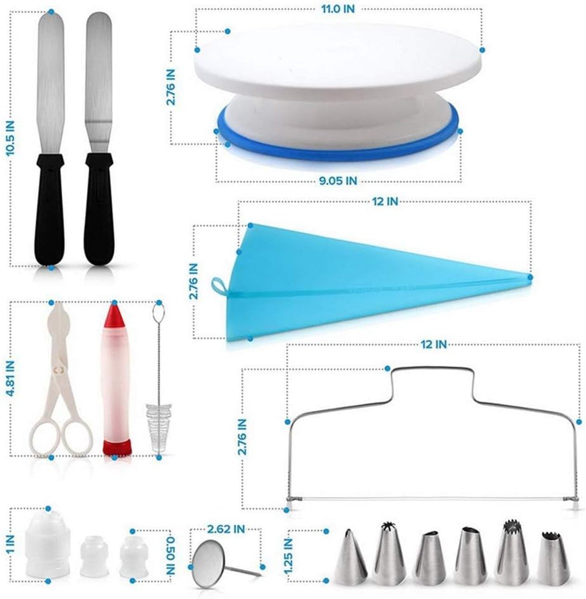 Cake Decorating Set, Cupcake Decorating Kit Baking Supplies With Non-slip Turntable Stan, Party Kitchen DIY Icing - ShopVlot
