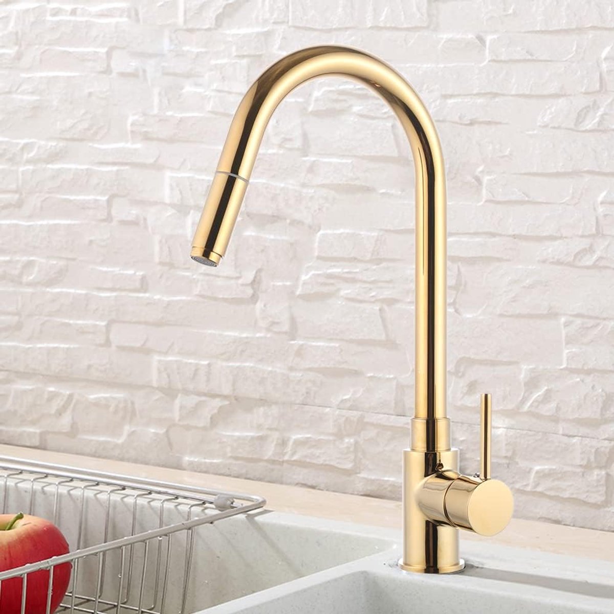 Brass Gold Sink Faucet Pull-Out Faucet Extender Spray Faucet One-Hand Basin Fixture Bath Faucet - ShopVlot