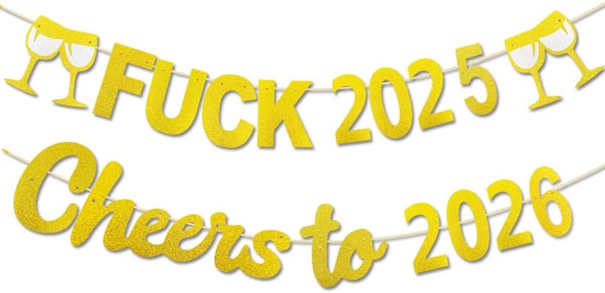to 2024 Cheers to 2025 Gold Glitter Garland Banner "Happy New Year 2025", "Goodbye 2024 Cheers to 2025" Banner for New - ShopVlot