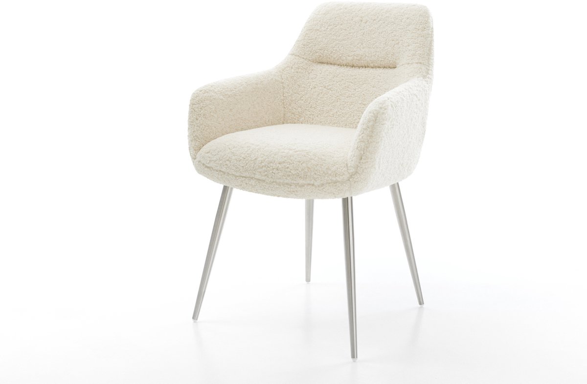 Gestoffeerde-stoel Pejo-Flex 4-poot conisch roestvrij staal teddy beige pocketveer kern