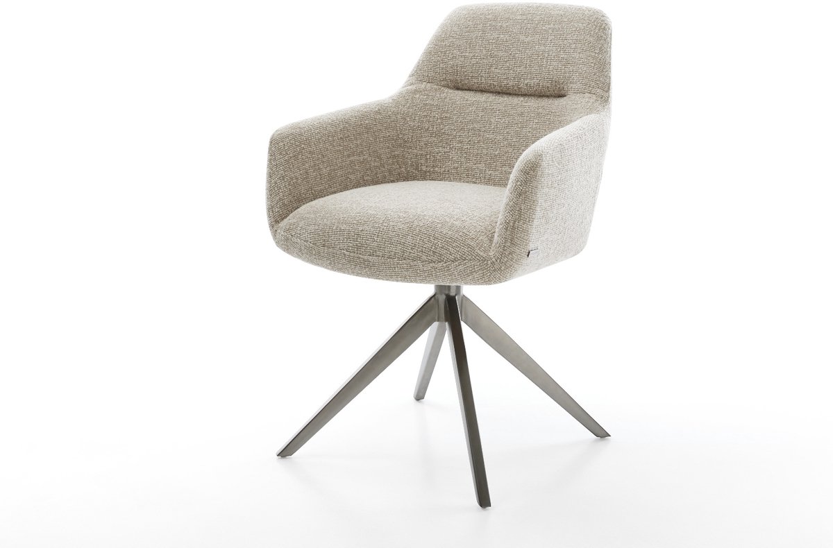 Eetkamerstoel Pejo-Flex kruisframe breed grafiet geweven stof beige 360° draaibaar rocker-functie pocketveer kern