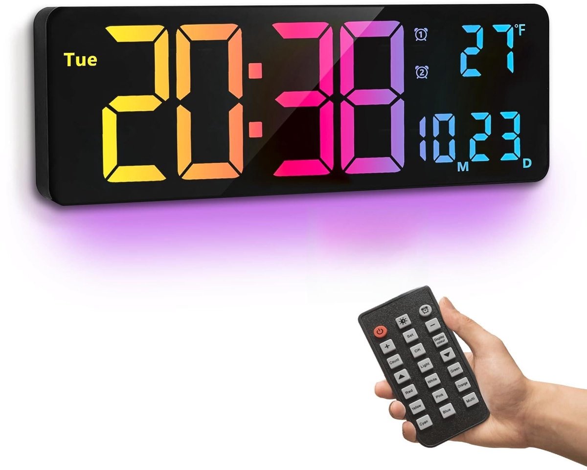Solidchoice - Digitale Wandklok 16 Inch met 11 RGB Kleuren en Temperatuurweergave