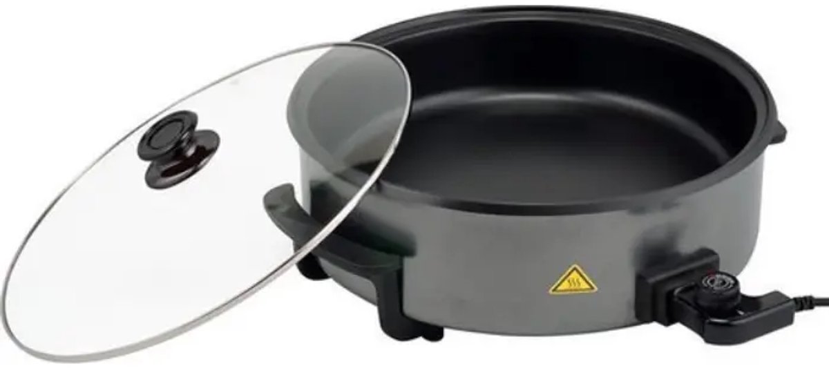 Bavary – elektrische pizzapan – 1500W – antiaanbaklaag – 42 cm – zwart – thermostaat en stekker