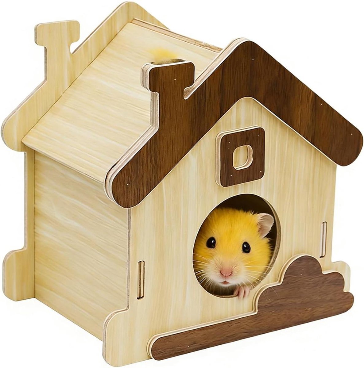 Huisdierenhuisje - Dierenverblijf Natuurlijk - Knaagdier Verrijking - Geïntegreerde Tunnel - 22x17x5 cm - Houtkleur
