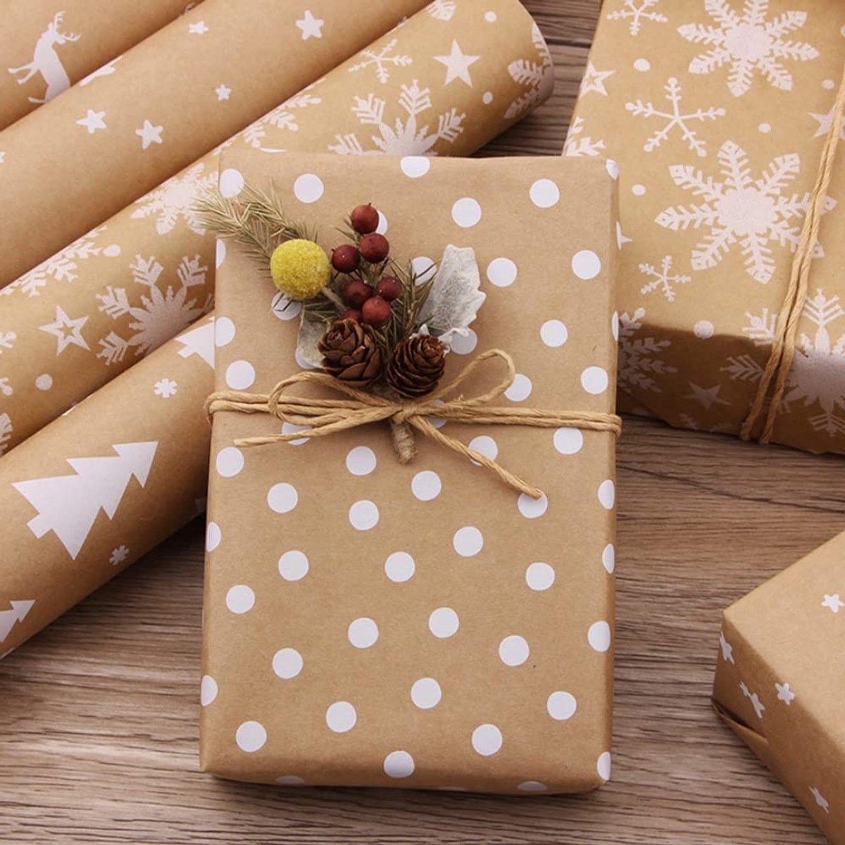 Solidchoice - Set van 5 Kerst Cadeau Inpakpapier met Vintage Design en Gerecycled Papier