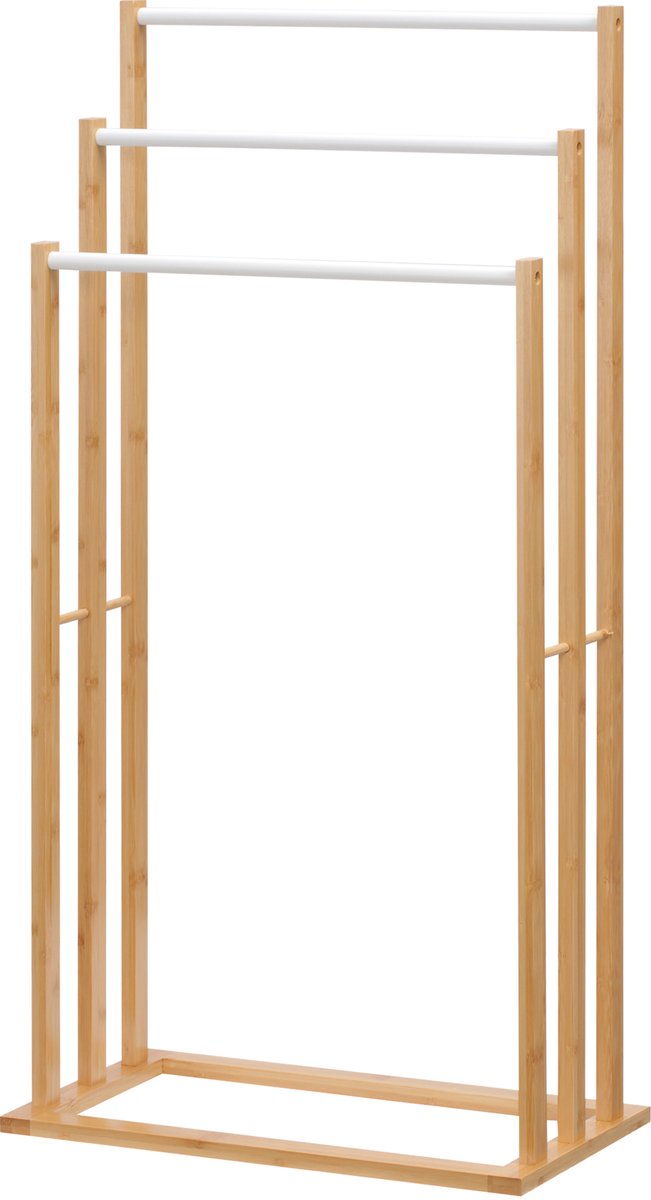 Bamboe Handdoekrek op Poten met 3 Stangjes, Handdoekhouder, Badkamerplank - 48 x 25,8 x 94 cm