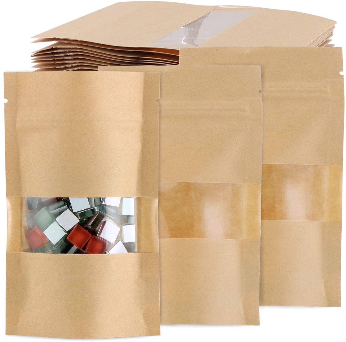 Solidchoice - 100 Stuks Kraft Papieren Voedselopslagzakken met Venster