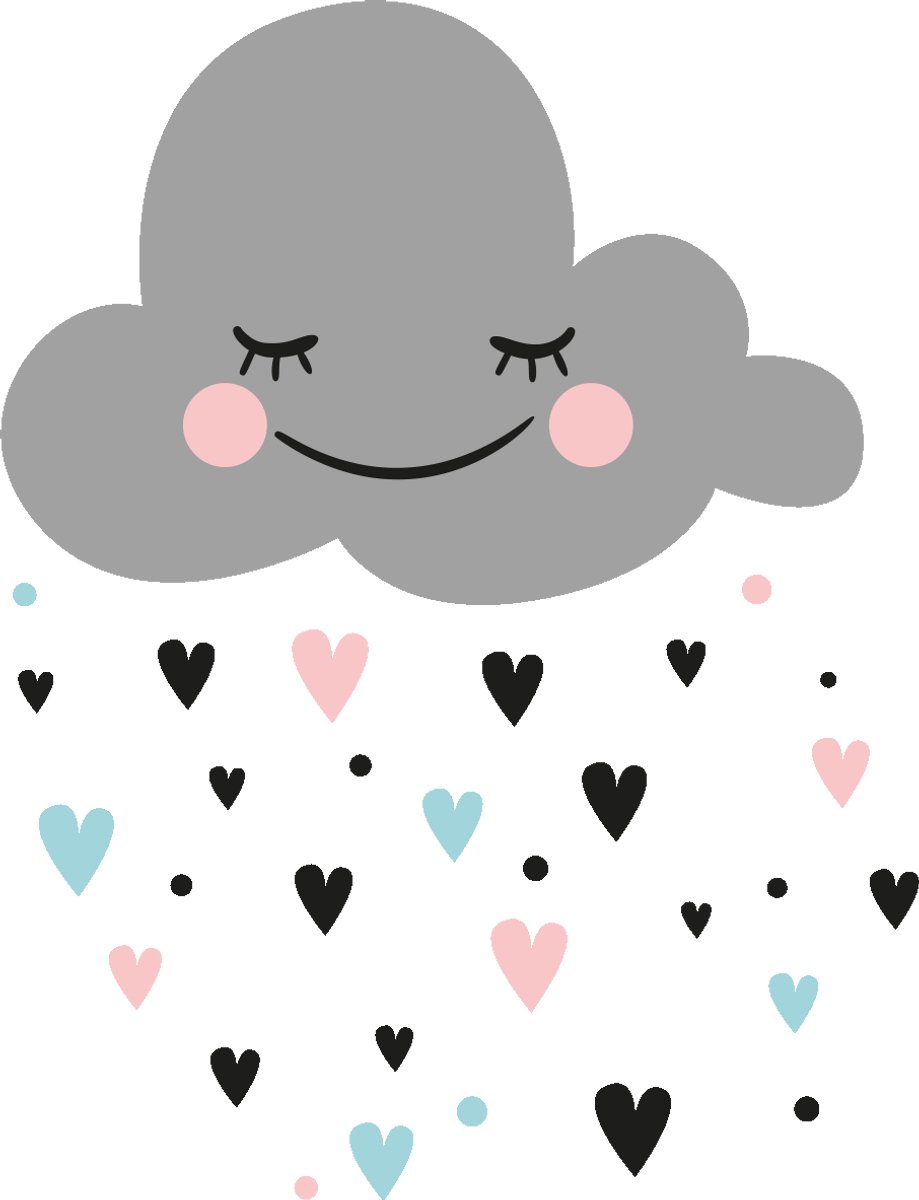 Ambiance Sticker Muurstickers - Scandinavische liefdeswolk - Transparante achtergrond - 50x40cm Multi color