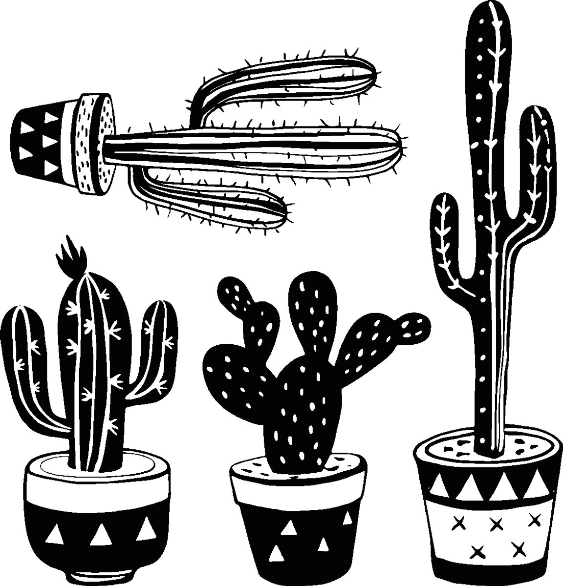 Ambiance Sticker Muurstickers - Bohemian 4 Mexicaanse cactussen - Transparante achtergrond - 30x30cm Multi color