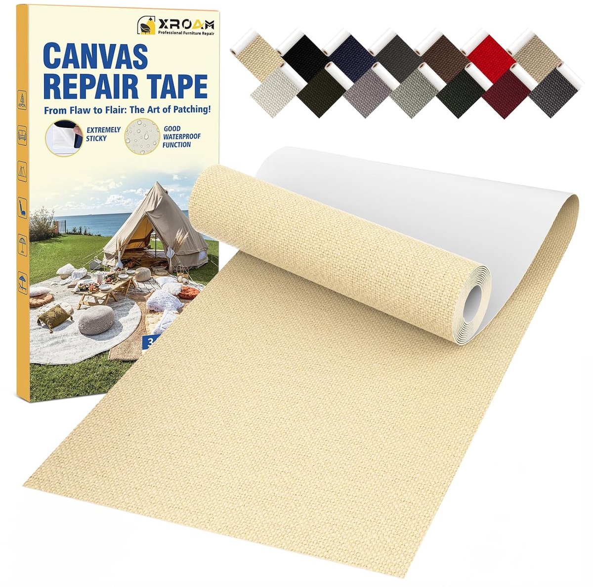 Adhesive Fabric 8x160cm, Waterproof Fabric Tape, Self-Adhesive Canvas Patches for Outdoor Furniture, Boat Covers - ShopVlot