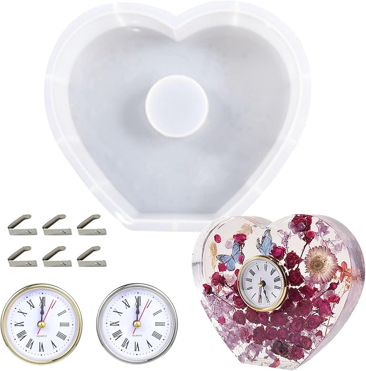Siliconen vormen van hars in hartvorm, grote harsvorm voor tafelklok en 2 horloge-inzetstukken voor het bewaren van - ShopVlot