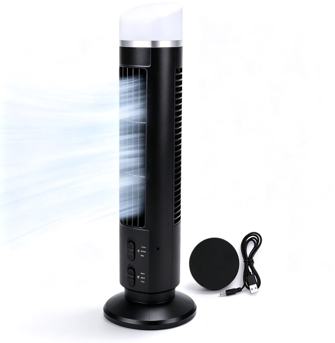 equlup Bladeless torenventilator, 38 x 10 cm verstelbare snelheid stille USB bureau bladloze ventilator met licht - ShopVlot