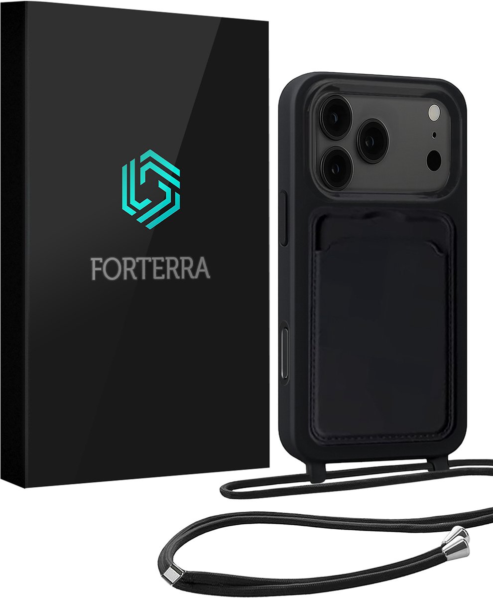 Hoesje Geschikt voor iPhone 18 Pro Max Case Siliconen Hoes Met Koord - Hoes Geschikt voor iPhone 18 Pro Max Met Telefoonkoord Hoesje Backcover - Zwart