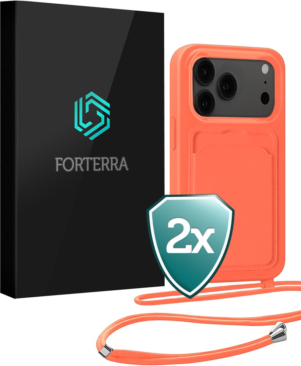 Hoesje Geschikt voor iPhone 18 Pro Max Case Siliconen Hoes Met Koord - Hoes Geschikt voor iPhone 18 Pro Max Met Telefoonkoord Hoesje Backcover - Papaya - 2 PACK