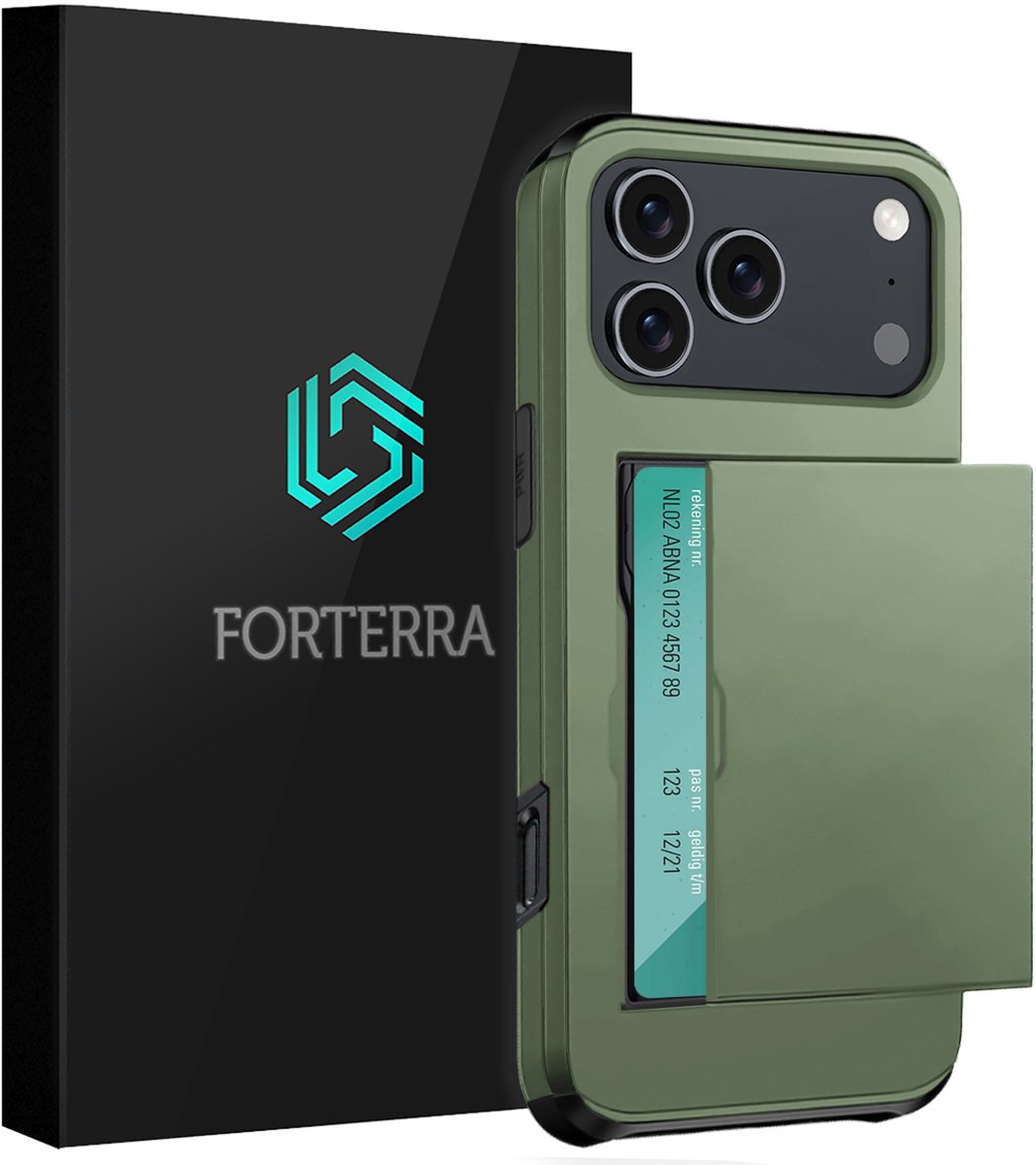 Hoesje Geschikt voor iPhone 18 Pro Pashouder Hard Case Hoes - Hoes Geschikt voor iPhone 18 Pro Hoesje Back Cover Met Pasjeshouder - Donkergroen