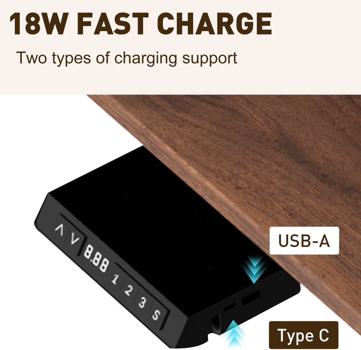HOMAVO Elektrisch Zit-Sta bureau 80 x 180 cm - In Hoogte Verstelbaar - Geheugenfunctie - Antibotsingssysteem - USB-A/USB-C – Houtkleur thumbnail 5