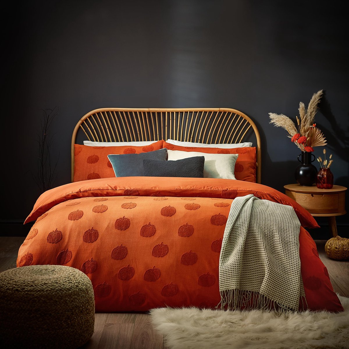 SnelShoppen - Pumpkin Getuft Eenpersoons Dekbedset - Oranje Katoen - Herfst Decoratie - Warm en Comfortabel - Ideaal voor Halloween en Koude Nachten