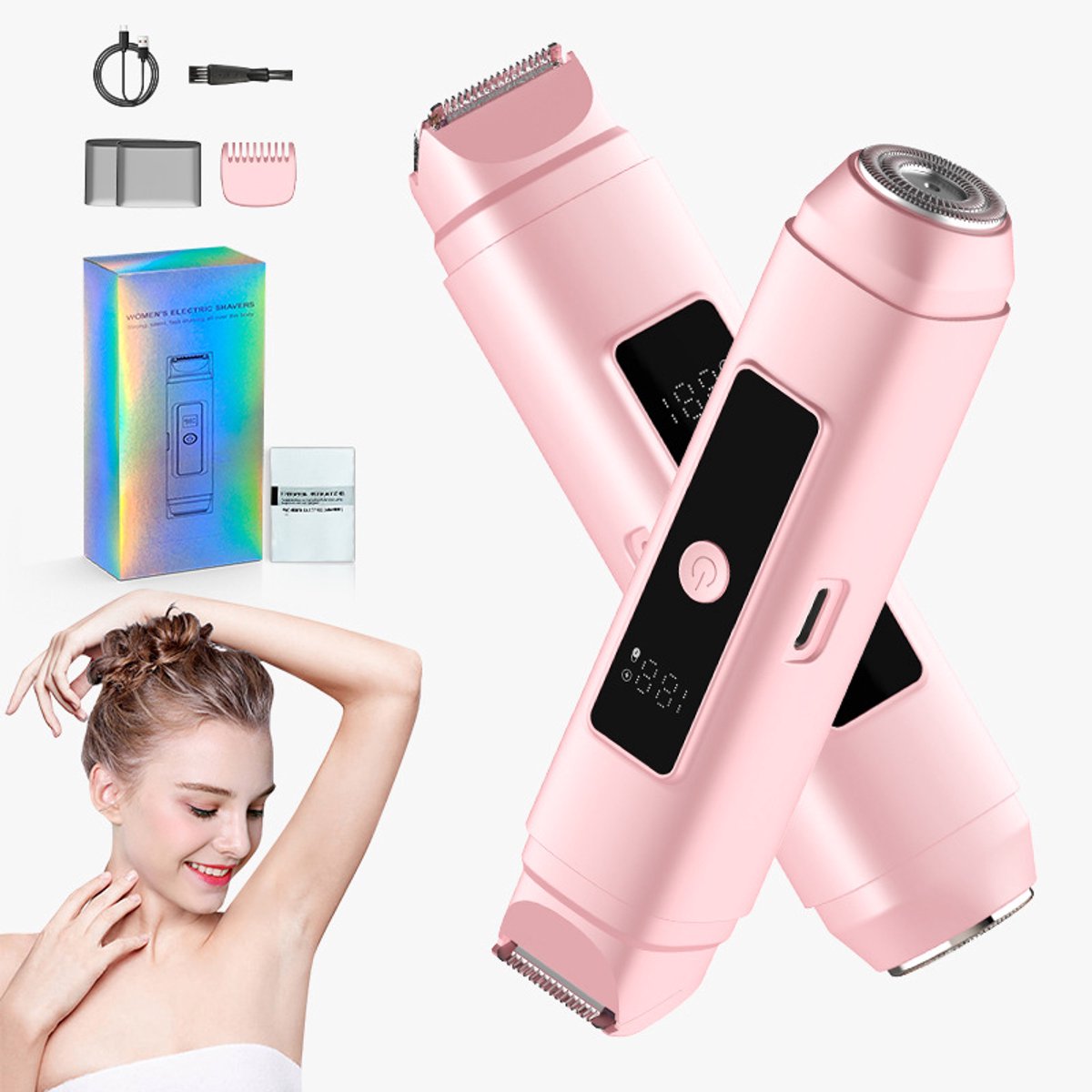 Elektrisch Bikini Scheerapparaat voor Vrouwen LED Display Droog Groomer - Elektrische Scheerapparaat - Dames Verzorgingshulpmiddel voor Gevoelige Huid Intieme Zone Benen Armen Zwemklaar