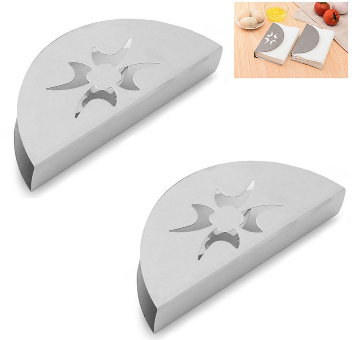2-stuks Waaiervormige servettenhouder - Servettenrek van roestvrij staal - Waaiervormig opbergrek - Tissuebox - Tissuehouder - Tissueclip - 15*6,5*2,8 cm - Geschikt voor restaurants, huizen en hotels - Zilver