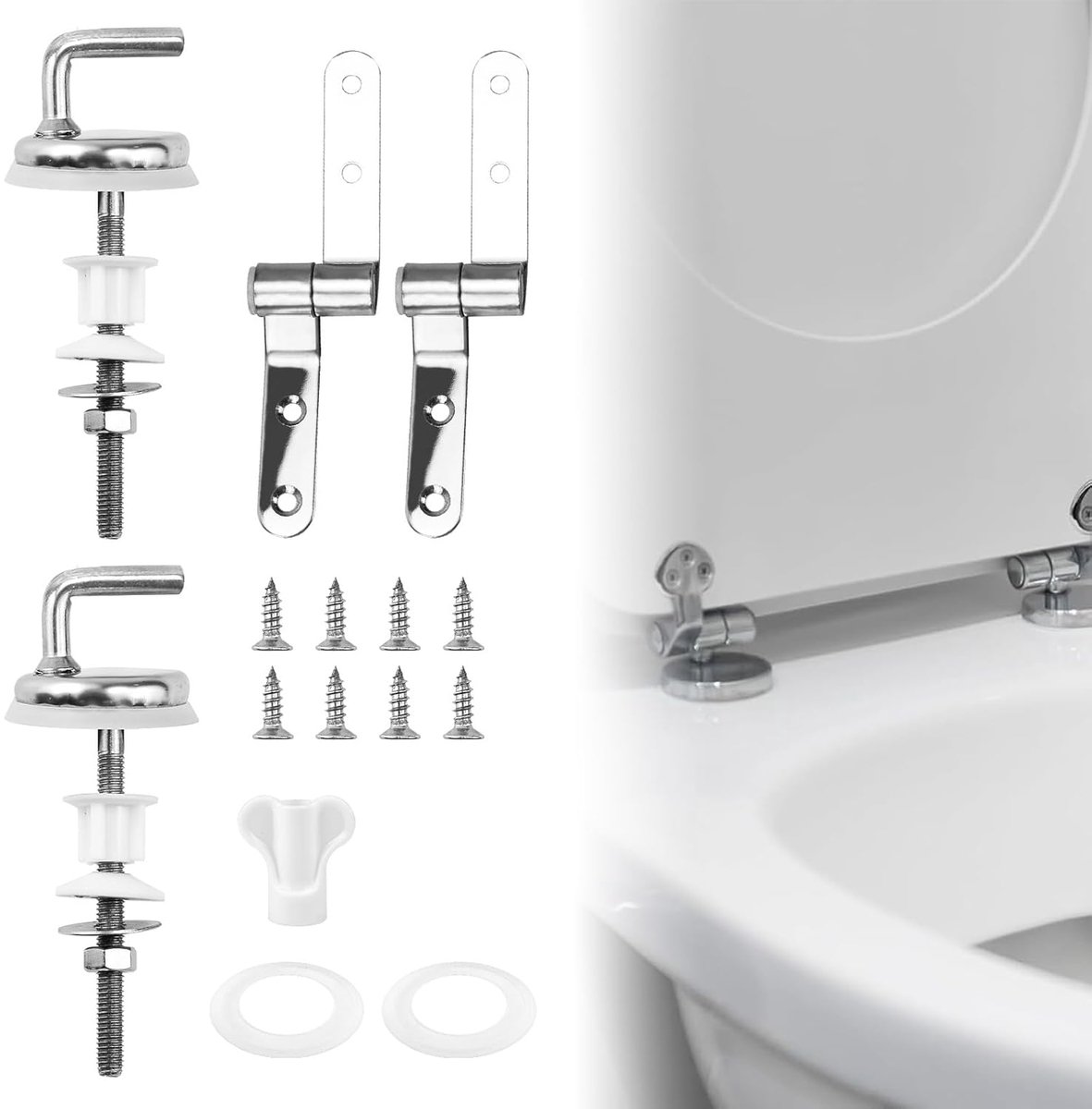 SnelShoppen - Toiletbril Accessoires Set - RVS Toiletbril Bevestigingsset met Hengen, Moeren en Schroeven - Vervangingsonderdelen voor Toiletzitting -