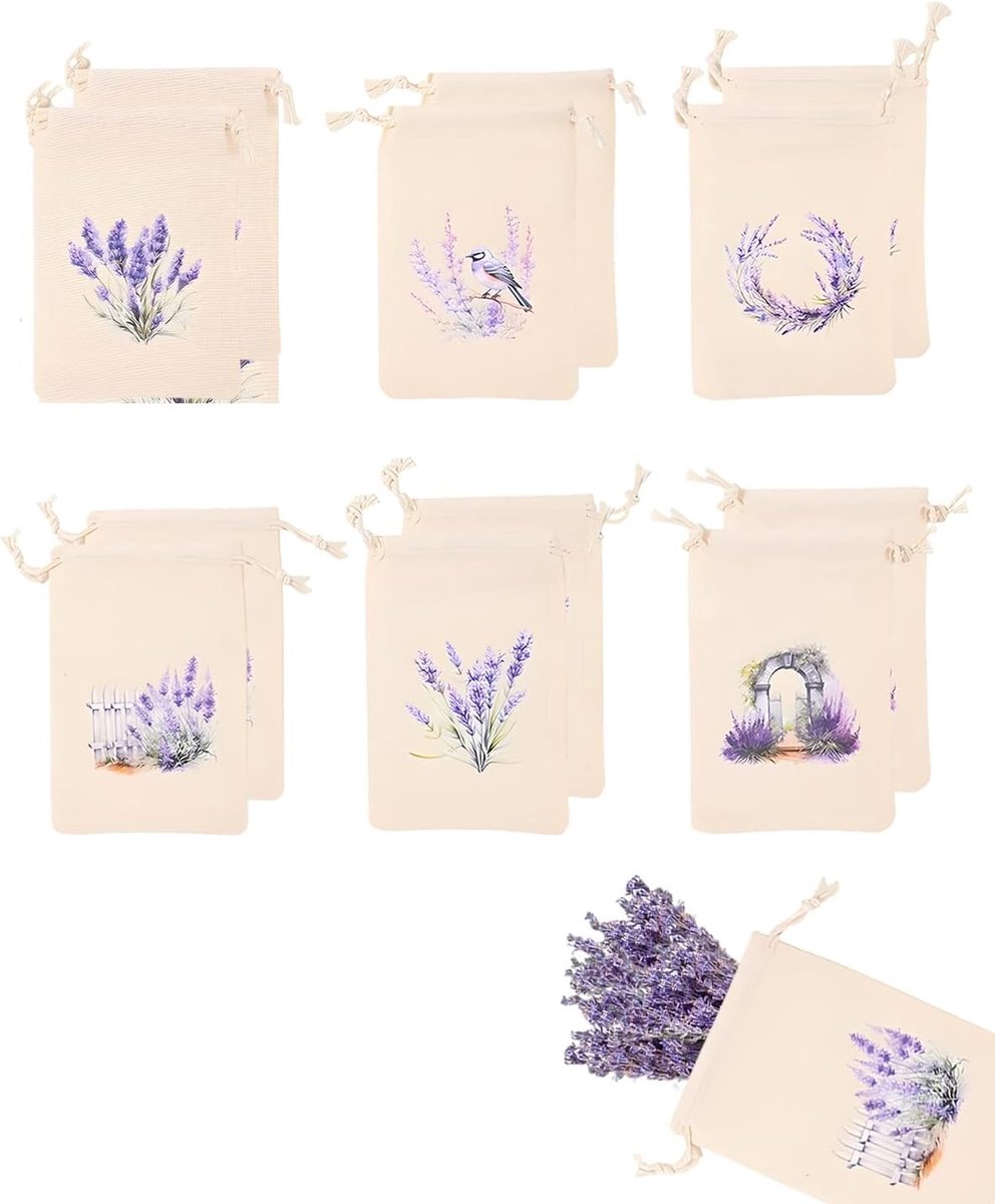 Lege lavendelzakjes in 6 designs, herbruikbaar en met koord, perfect voor luchtverfrisser, muggenbescherming en DIY-projecten