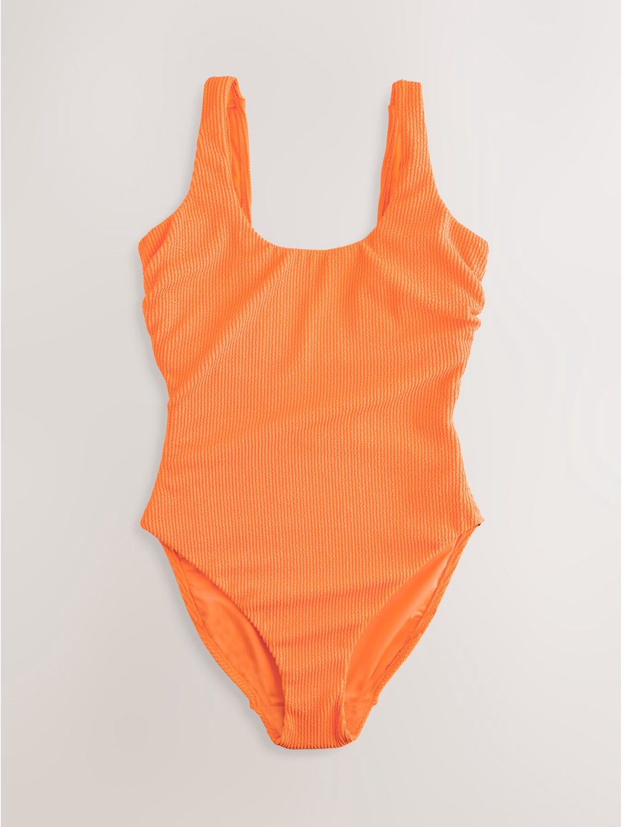 Next Dames - Buikbedekkend DD+ badpak met ruime ronde hals - Oranje Mango Orange Crinkle