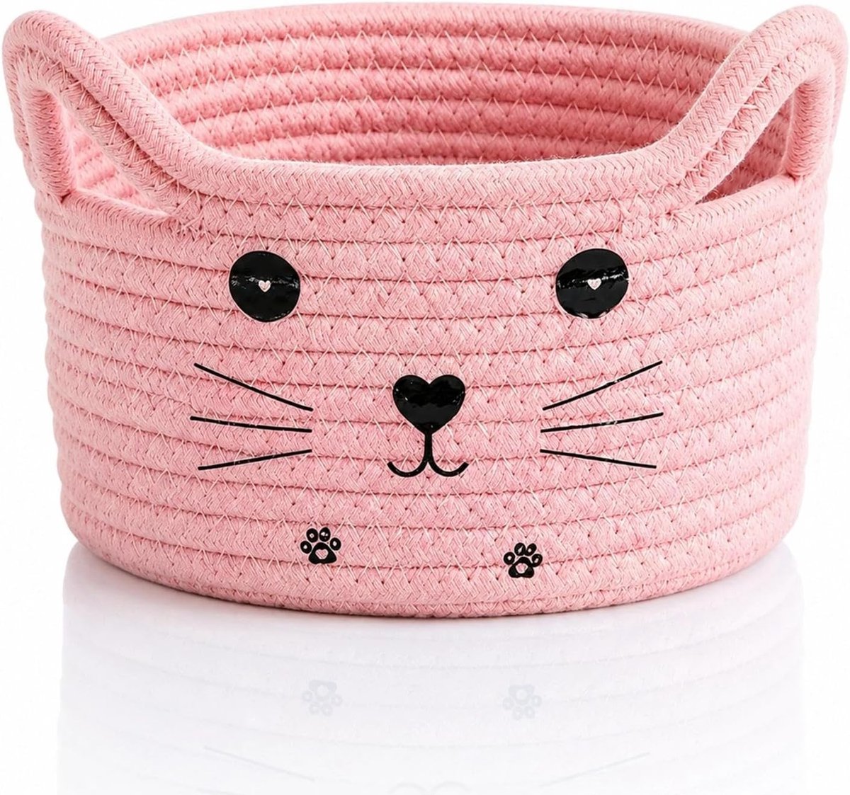 Gevlochten roze kattenvorm mand voor het opbergen van speelgoed, kleding en kantoorartikelen, ideaal voor thuisgebruik en decoratie