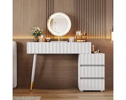 COVREO Kaptafel 100x40x127 cm - wit, LED-spiegel, 5 lades en verstelbare verlichting