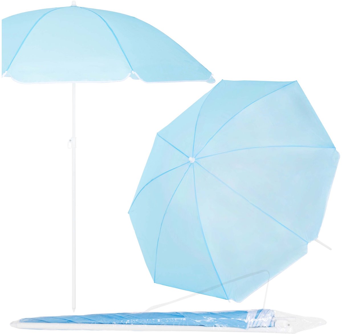 Springos Parasol | Strand Parasol | Parasols | Opvouwbaar | 160 cm | Blauw