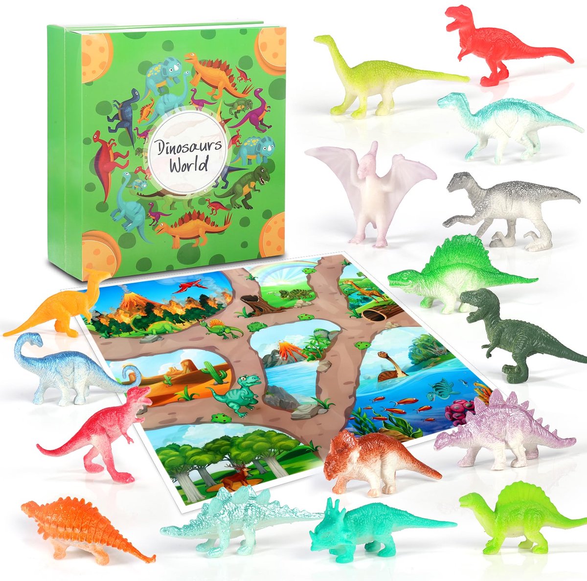 SnelShoppen - Dinosaurus Adventskalender 2025 voor Kinderen - 24 Deurtjes met 16 Unieke Dinosaurus Speelgoed en 14 Kleurrijke Speelgoedauto's - Veilig