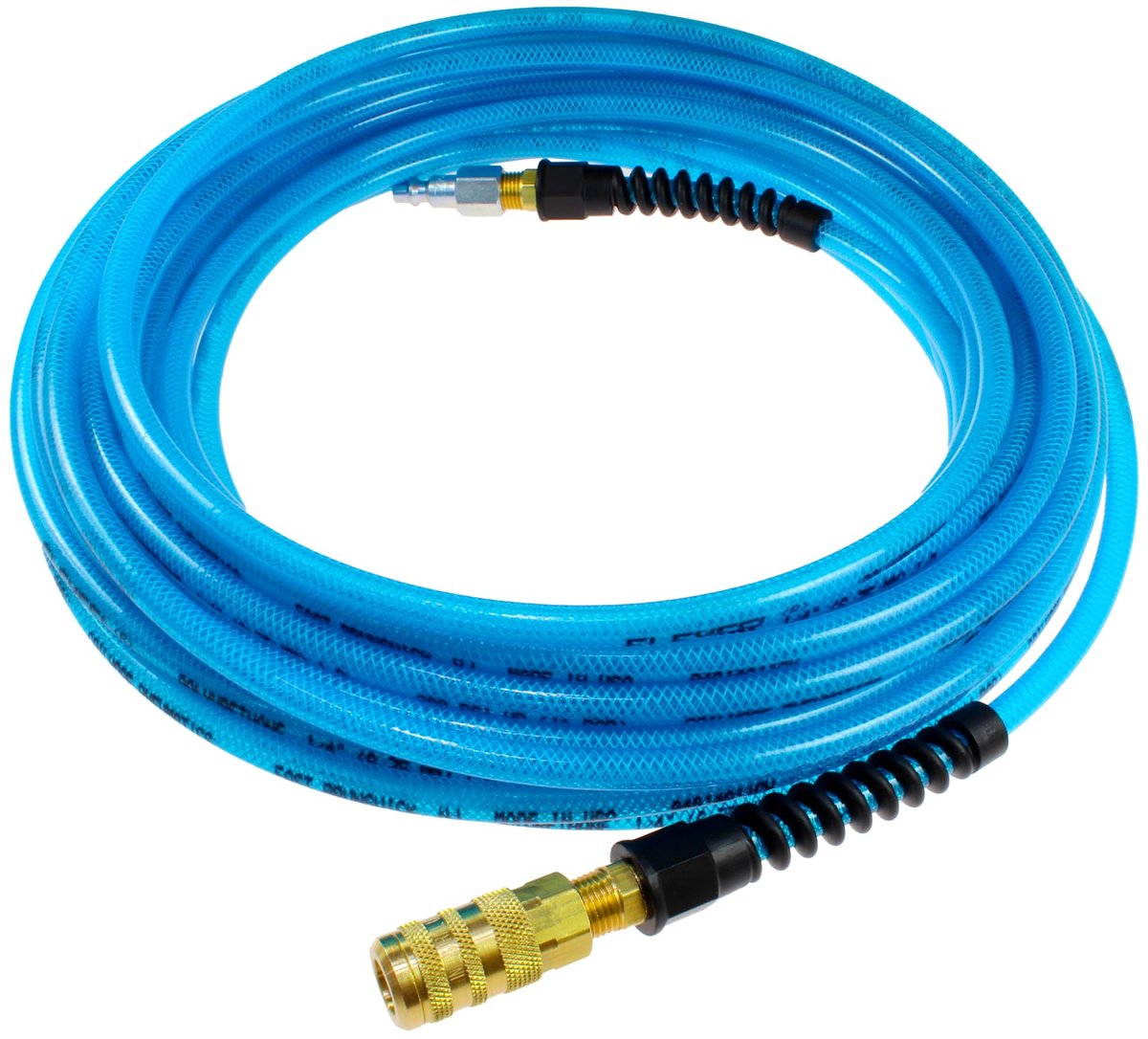 SnelShoppen - Flexeel Versterkte Polyurethaan Luchtslang 1/4" ID, 100' Lengte, Transparant Blauw met 1/4" Industriële Koppeling en Connector voor Tuin