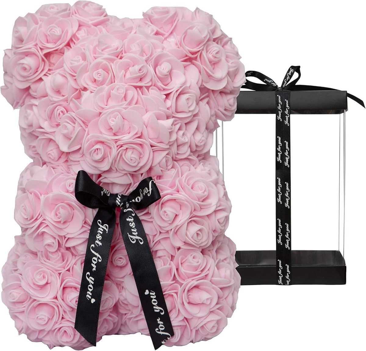 SnelShoppen - DuHouse Rozenbeer 10 Inch Teddy Bear in Zwarte Geschenkdoos - Handgemaakt Flower Gift voor Valentijn, Verjaardag, Moederdag, Bruiloften