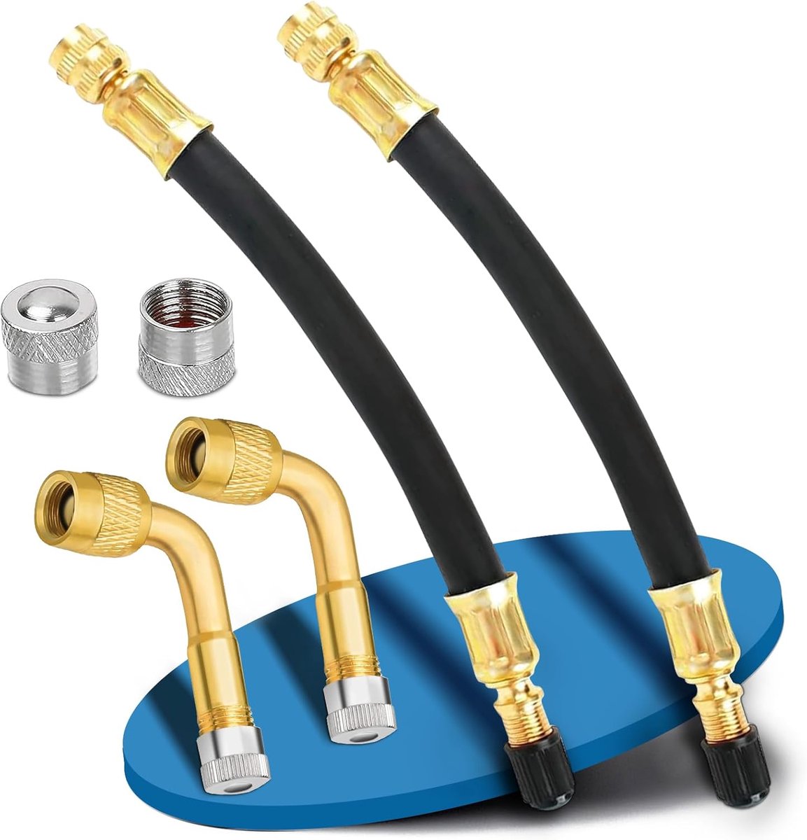 SnelShoppen - Pack van 2 90 Graden Ventielverlengingen H62 Messing, Flexibele Slang voor Auto, Vrachtwagen, Motorfiets, 18 cm, Ventieladapter voor Ban