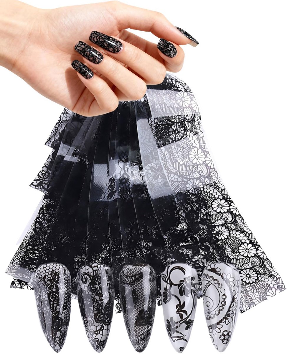 SnelShoppen - 20 Stuks Holografische Transfer Film voor Nagels, Zelfklevende Nail Stickers, Zwart Wit stippen, Laser Design, DIY Manicure Decoratie