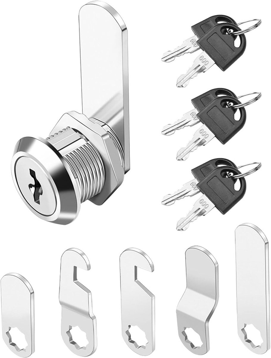 SnelShoppen - Letterbox Lock met 6 Sleutels en 6 Verschillende Sluitplaten, 16 mm Diameter, Meubelbeslag voor Postbus, Kastdeuren, Keuken en Kantoor