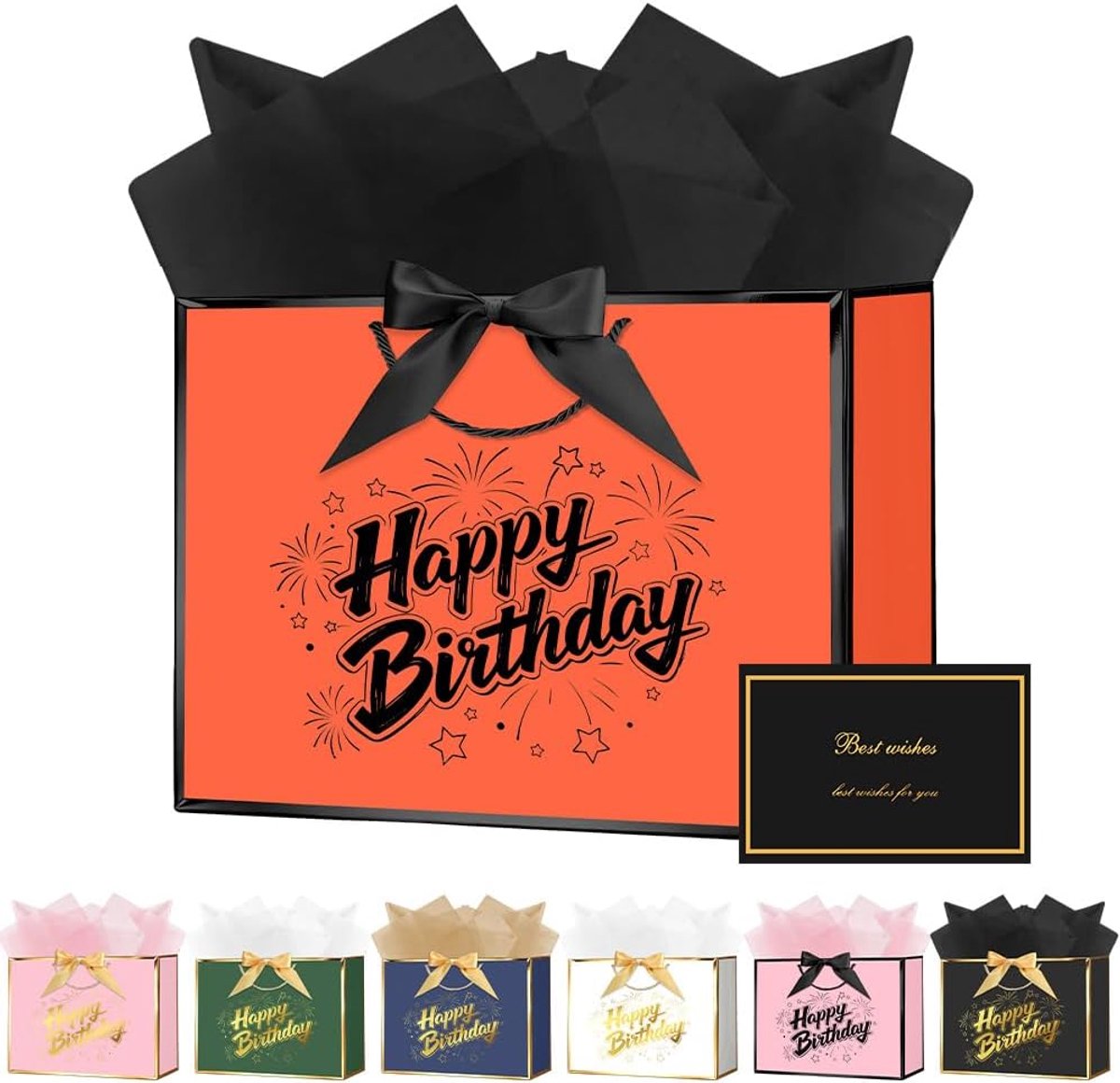 SnelShoppen - Luxe Verjaardagscadeau Tas met Papieren Handvatten, 28 x 20 x 10 cm, Met Tissue Papier en Wenskaart, Perfect voor Vrouwen en Meisjes