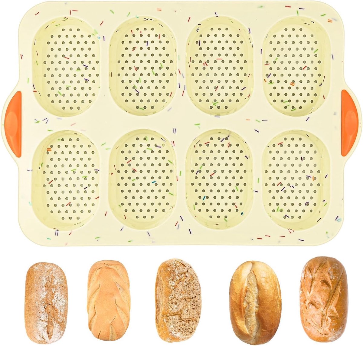SnelShoppen - 8 Holle Broodbakvorm Siliconen Bakvorm Antiaanbaklaag voor French Bread, Broodjes, Baguettes, Wit, Keuken Accessoires