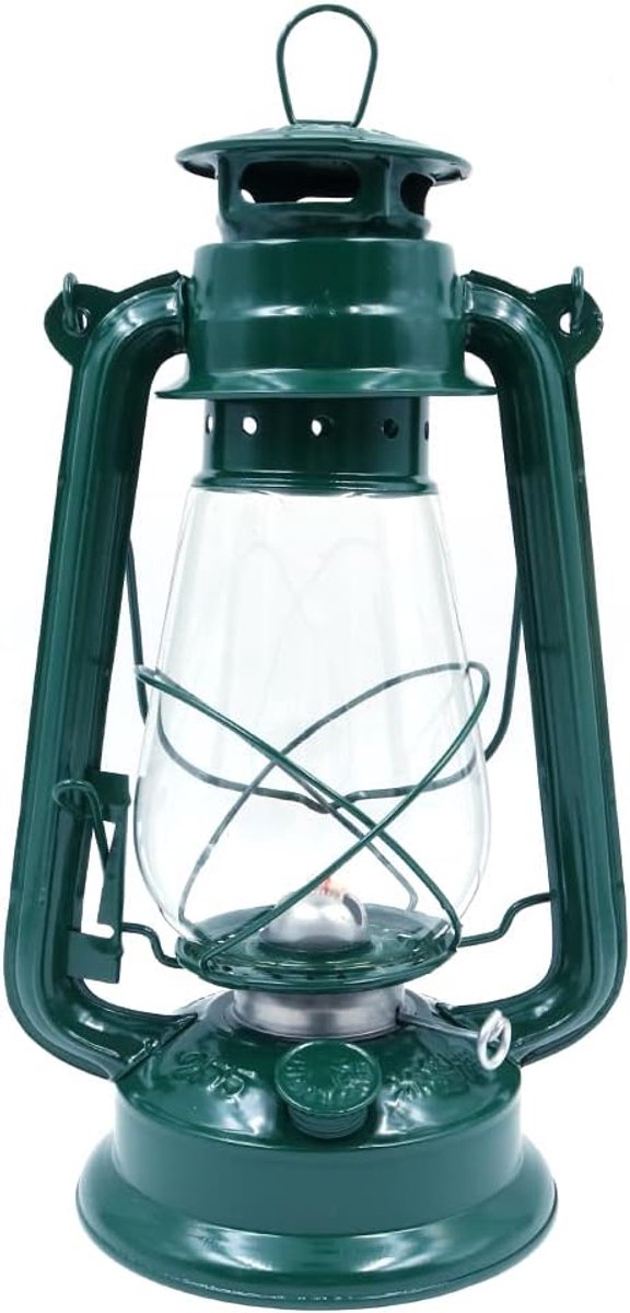 SnelShoppen - 30cm Vintage Storm Lantern - Retro Kerosene Lamp - Groene Brandlamp voor Thuis, Tuin, Camping - Ideaal voor Buitenactiviteiten en Feeste
