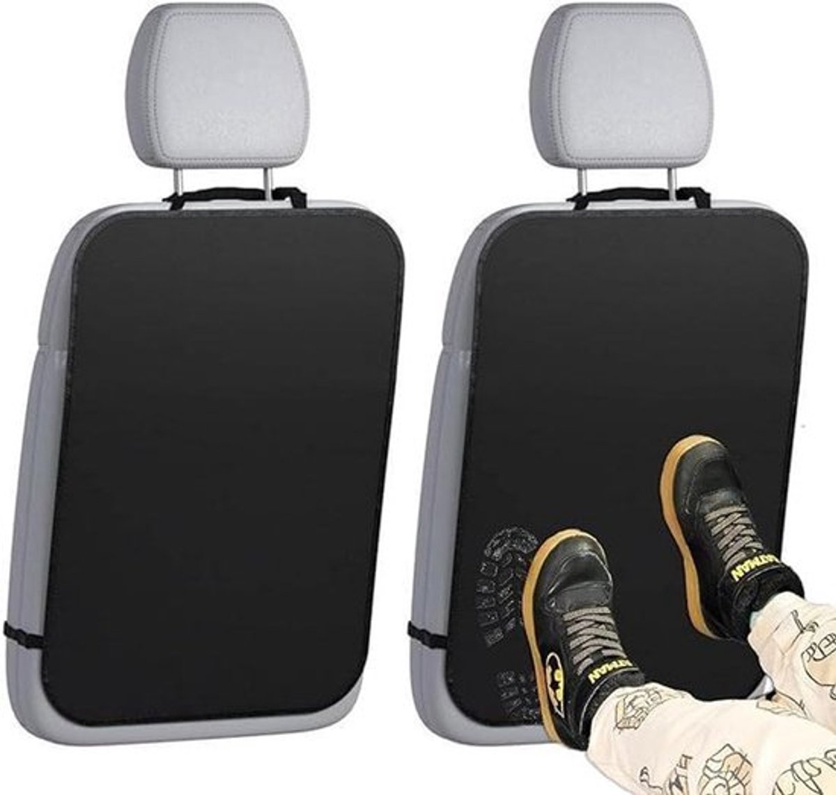 2 Delige Autostoel Beschermer voor Kinderen - Zwart - Rugleuning Bescherming - Auto Stoelhoezen met Klittenband
