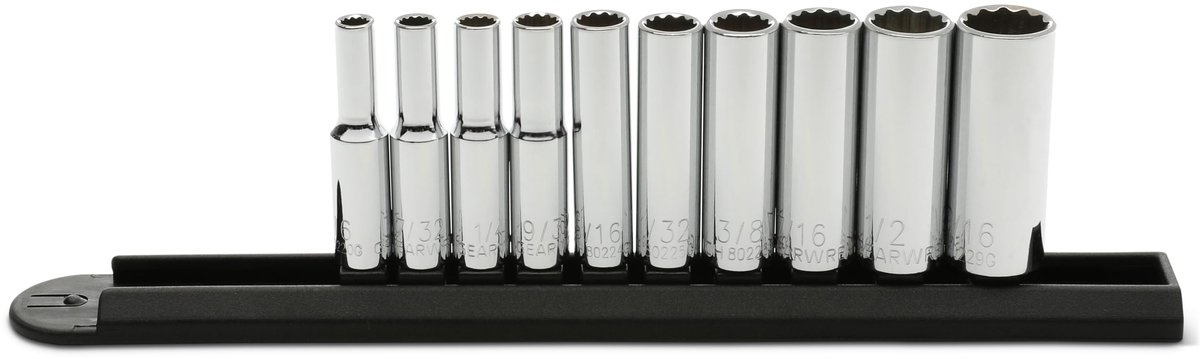 SnelShoppen - 10 stuks 1/4" diepe doppenset, SAE - 12 Pt. chromen sockets, hoge kwaliteit, professionele gereedschappen voor klussen, onderhoud en rep